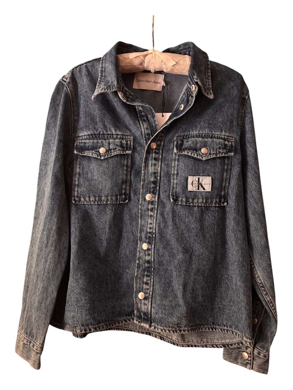 Calvin Klein Jeans Blue Wash Denim snap Button-Down Shirt Size L NWT